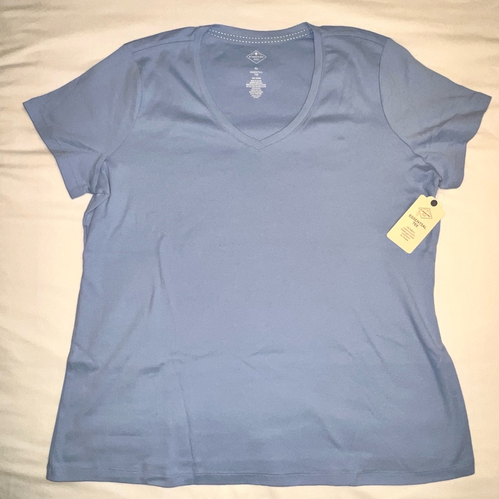 NWT St. John’s Bay Women’s V-Neck Cotton Short Sleeve T-Shirt Blue Cast Size XL